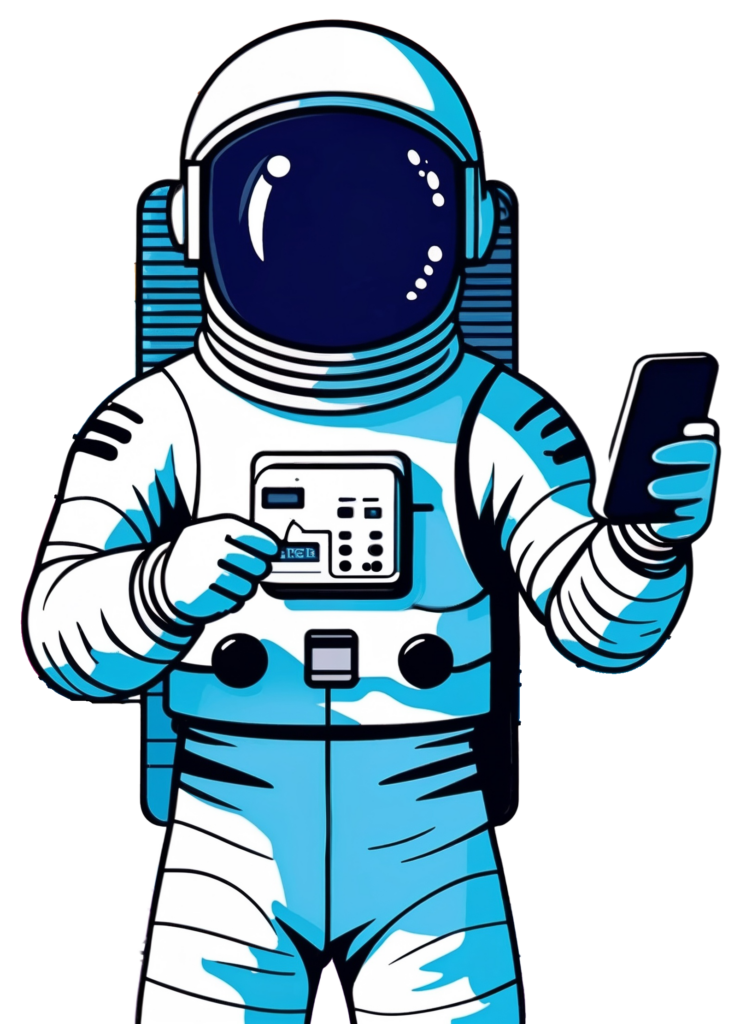 Illustration eines Astronauten mit einem Smartphone in der Hand.